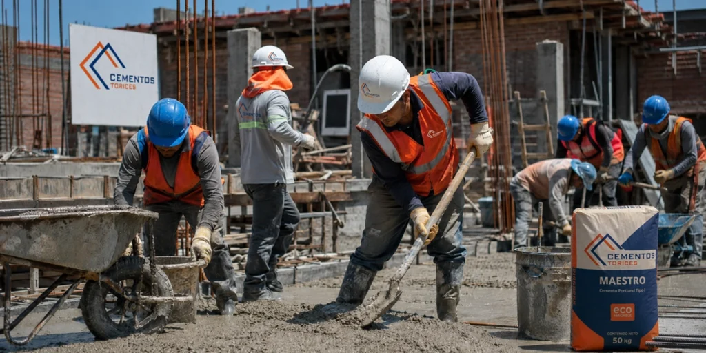 Trabajdores laborando con cementos torices